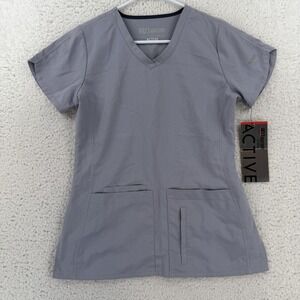Greys Anatomy Active Shirt Womens XS Gray V Neck Scrub Tunic Top 41423 NWT